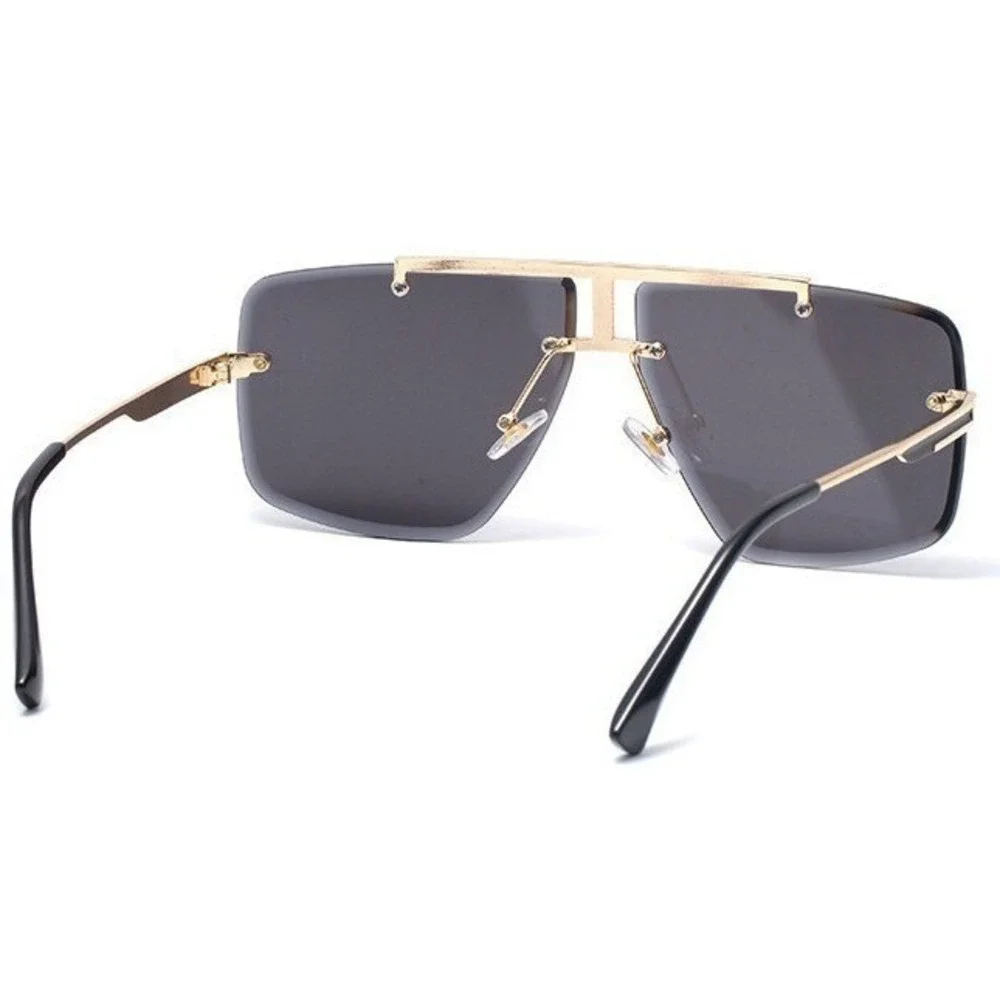 Rimless‎ Sunglasses Women Fashion Gold Frame Trendy Shield Pilot Dark Black Lens